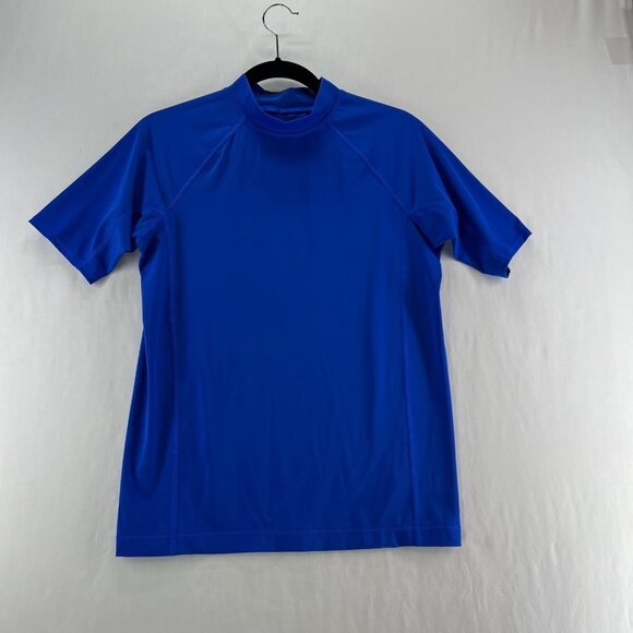 Lands' End Rash Guard Swim Top Youth L Short Sleeve Mock Neck Stretch Royal Blue - Picture 1 of 11